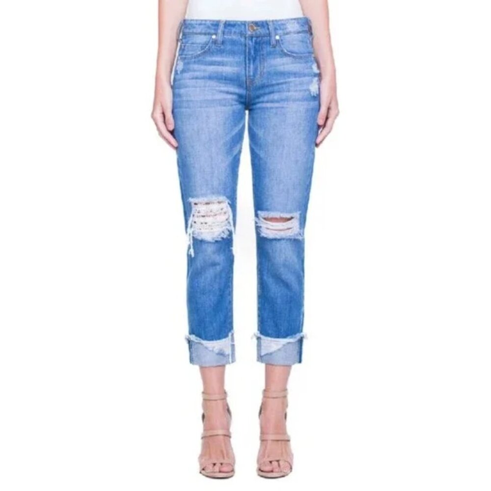 Liverpool Jeans Size 4 Women's Kennedy Distressed Raw Hem Crop Boyfriend